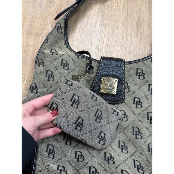 Vintage Dooney & Bourke Monogram Hobo Bag Canvas Matching Wallet - Picture 11 of 16